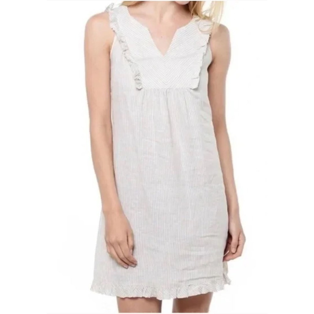 VINEYARD VINES Linen Striped Ruffle Bodice Dress Resort‎ Vacation Cruise Sz 2